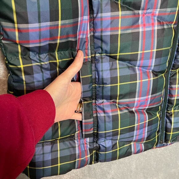 Lands End Women Green Tartan Plaid Down Full Zip Quilted Puffer Vest 1X - Picture 4 of 9